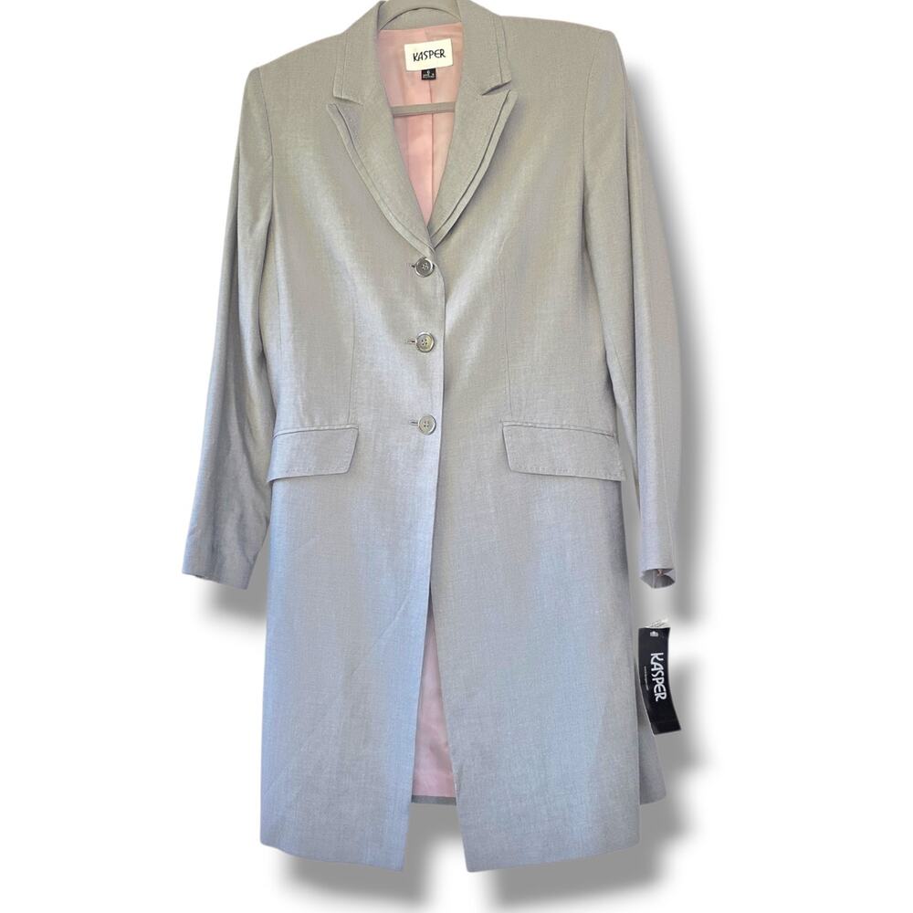 Kasper Deadstock Longline Jacket in Light Grey- Size 6 NWT Blazer Coat Oldmoney